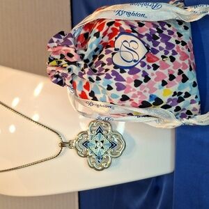 Brighton Silver and Blue Pendant Necklace 32"+ Extender With Dustbag